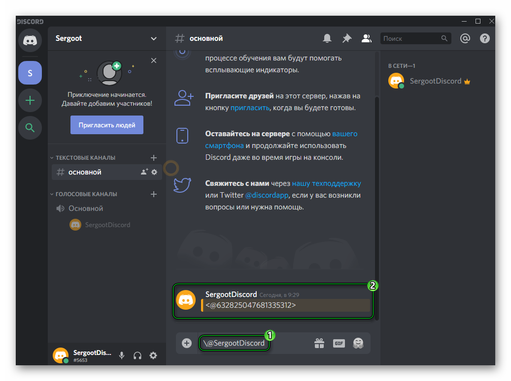 Просмотр собственного тега в Discord