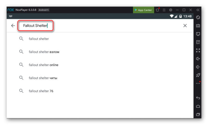 Строка поиска Google Play в Nox App Player