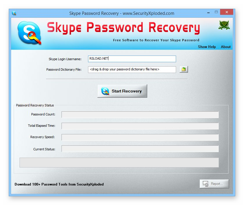 Восстановление пароля с помощью Skype Password Recovery