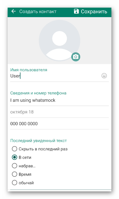 Интерфейс приложения WhatsMock