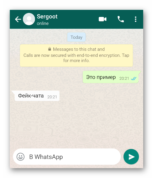 Пример фейк-чата в WhatsApp