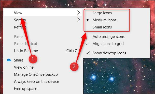 Как изменить размер значков в Windows 10 1