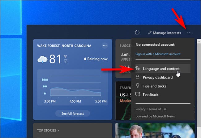  Как настроить виджет «Погода и новости» в Windows 10 на панели задач 5