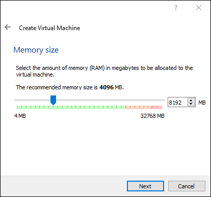 Установите размер памяти как минимум на четыре гигабайта, но используйте восемь, если вы можете сэкономить оперативную память. 
