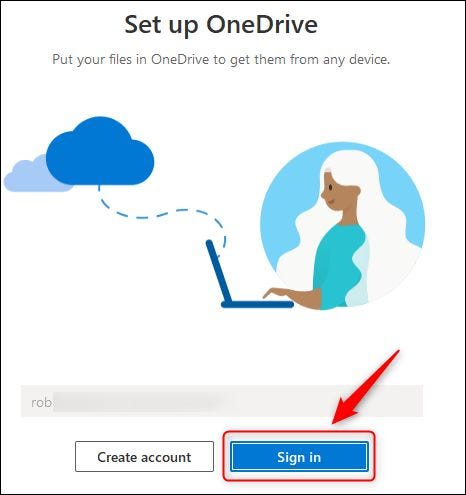 Кнопка входа в OneDrive.