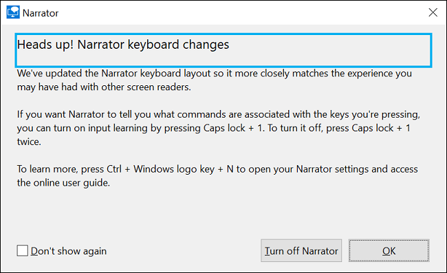 Отключить экранный диктор Windows с помощью сочетания клавиш.
