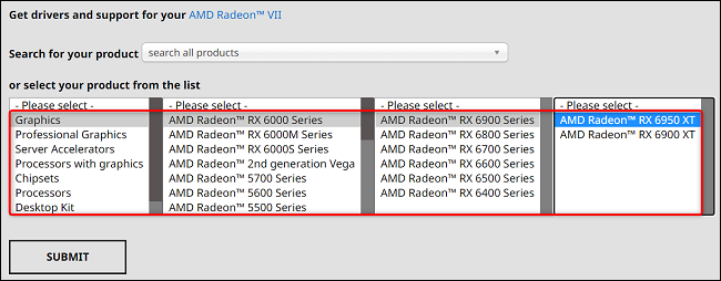 Выберите продукт AMD.