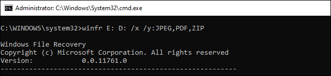 Восстановление файлов в режиме подписи winfr.