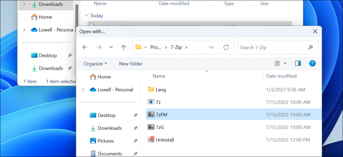 7-Zip File Manager select