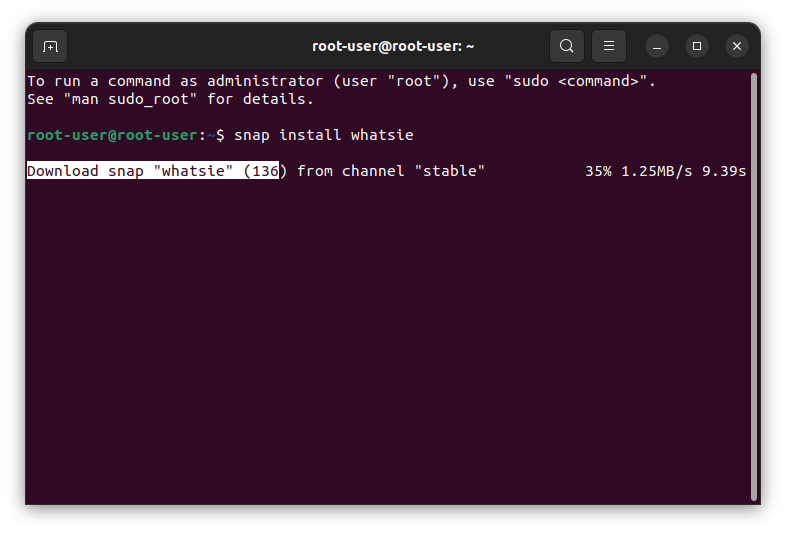 Установка Whatsie через Терминал Ubuntu