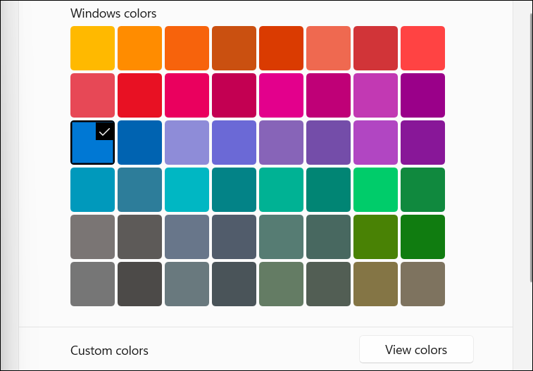 Акцентные цвета Windows 11.