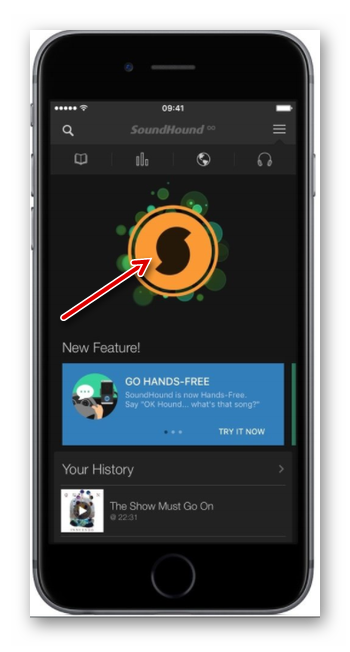 Приложение SoundHound для распознавания музыки на айфоне