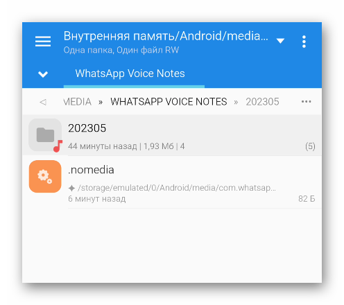 Содержимое папки WhatsApp Voice Notes