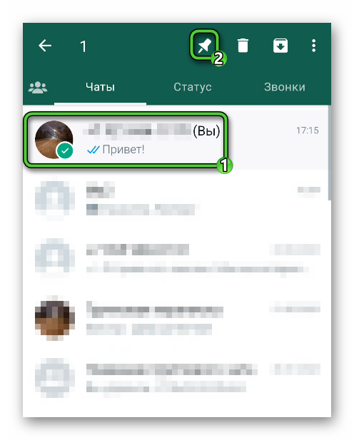 Закрепить переписку с самим собой в WhatsApp