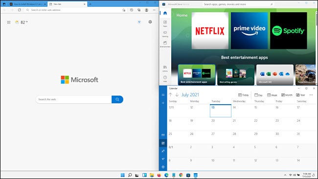 Одна большая и две маленькие Windows 11 Snap layout