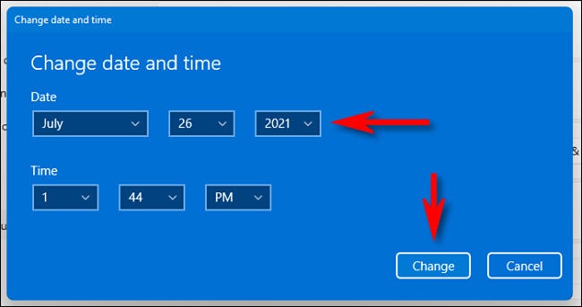 Как изменить дату и время в Windows 115