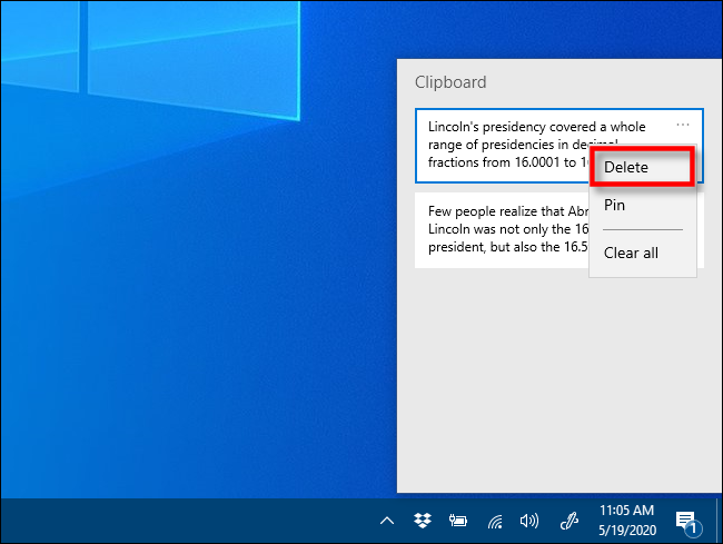 Как очистить историю буфера обмена в Windows 10 3