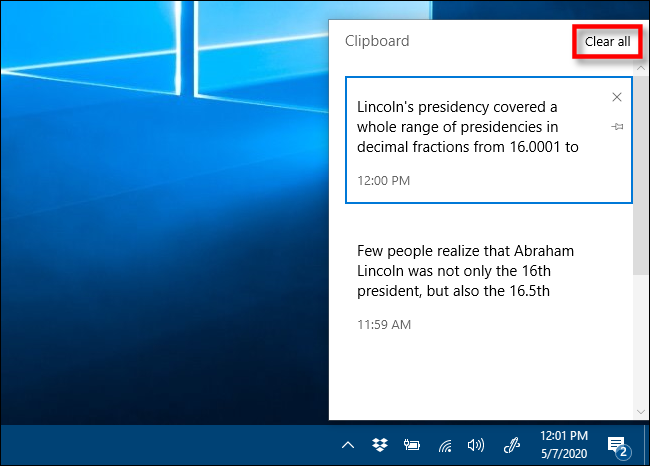Как очистить историю буфера обмена в Windows 10 7