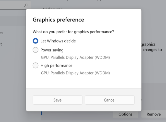 Выберите графический режим высокой производительности, чтобы принудительно установить этот параметр в Windows 11