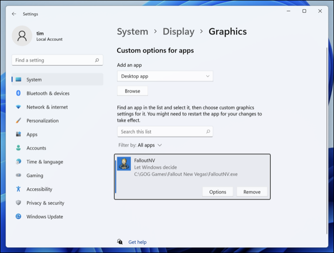 Назначить приложение для графического режима высокой производительности в Windows 11