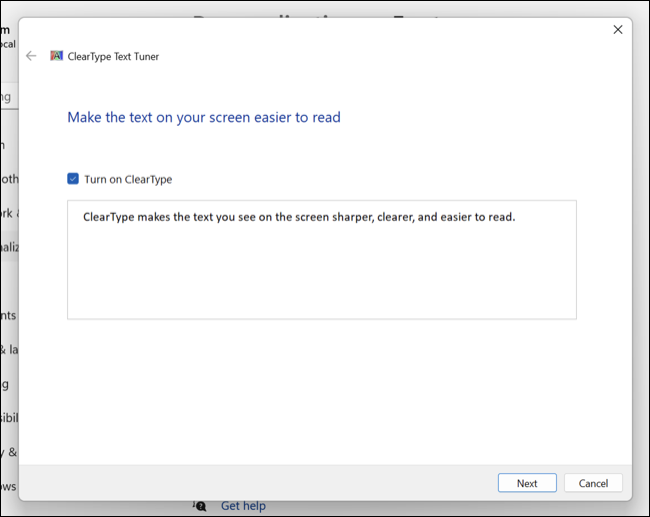 Включить рендеринг текста ClearType в Windows 11