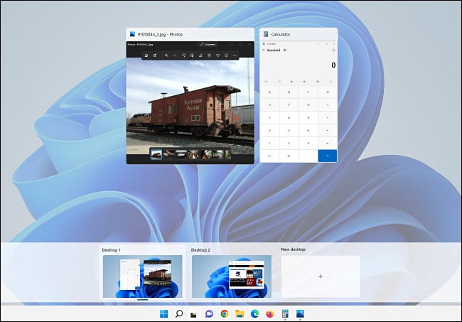 Пример виртуальных рабочих столов в Windows 11.