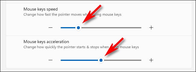 Используйте ползунки скорости и ускорения клавиш мыши, чтобы указатель мыши двигался быстрее или медленнее.