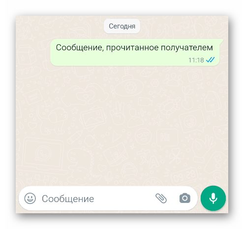 Пример сообщения с двумя зелеными галочками в WhatsApp