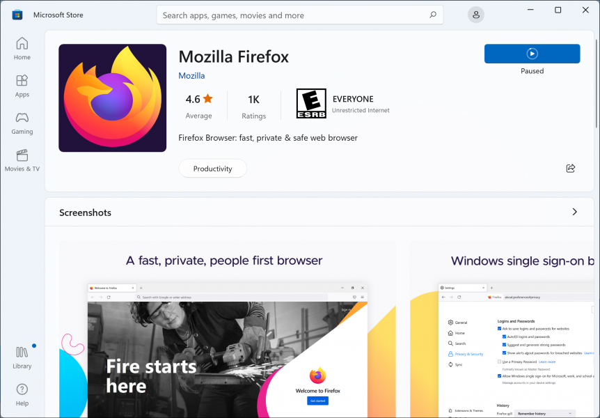 Mozilla Firefox в Магазине Microsoft