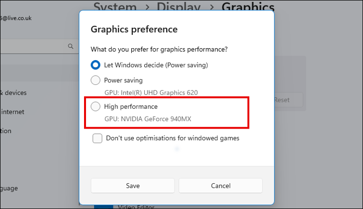 установка приоритета графического процессора в Windows