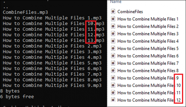 Различия в порядке имен файлов командной строки и проводника.