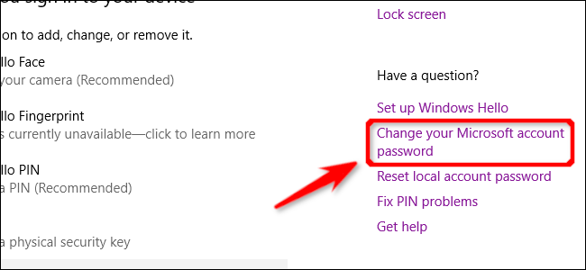 Change Password Link Windows 10