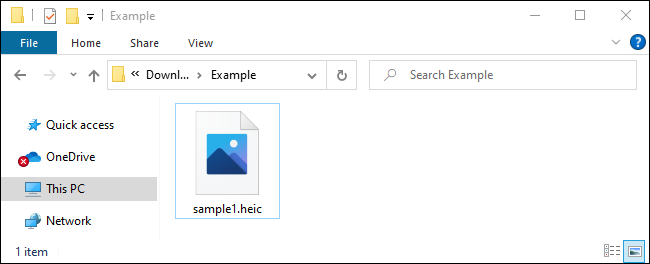 Файл HEIC отображается без эскиза в проводнике в Windows 10.