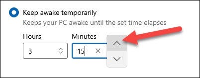 Если вы выберете временный режим, вы можете использовать поля ниже, чтобы выбрать часы и минуты.