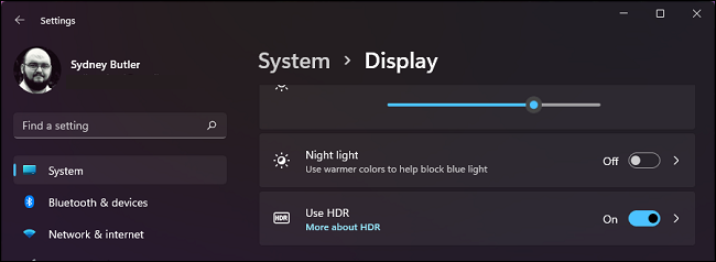HDR Toggle Windows 11