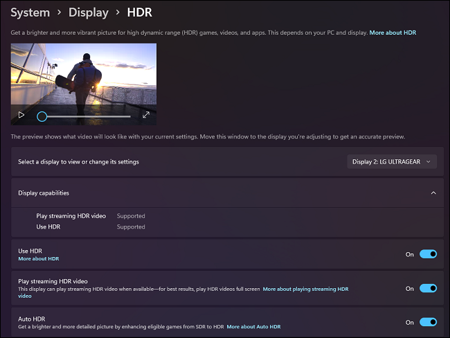 Расширенные настройки HDR в Windows 11