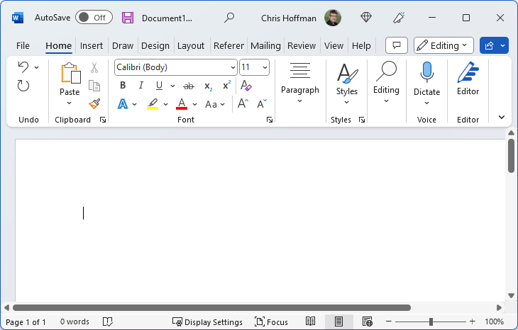 Microsoft Word в Windows 11.
