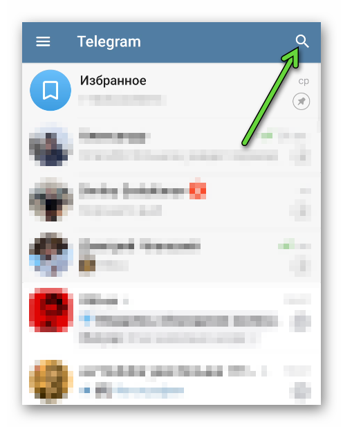 Функция поиска (иконка) в мессенджере Telegram