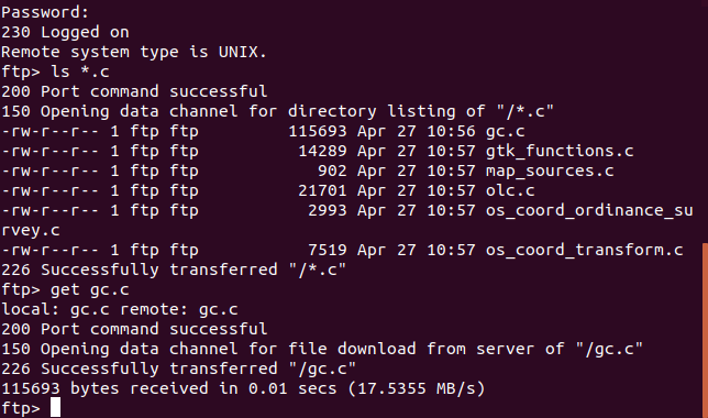 Передача файлов по FTP в окне терминала